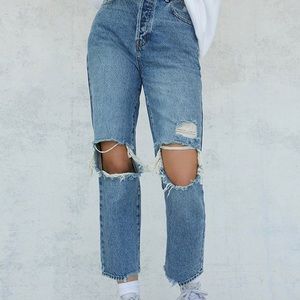 Pacsun Eco Medium Blue Distressed High Waisted Straight Leg Jeans